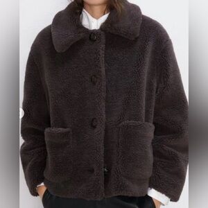 Zara Dark Brown Teddy Button-Front Jacket
